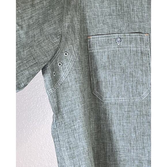 Orvis Men's Large Tall Green Chambray Tech LS Performance Work Shirt Button Up - Picture 3 of 10